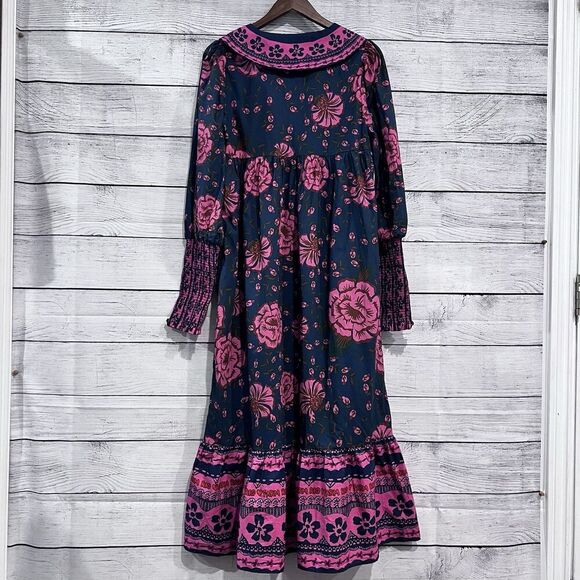 Farm Rio x Anthropologie Puff-Sleeve V Neck Midi Dress Size Small Floral New - Picture 3 of 14